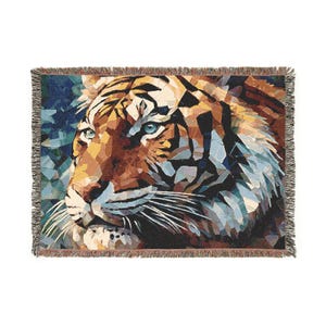 Woven Asian Tiger Blanket: Geometric Mosaic Design, Cotton Throw