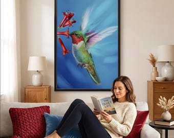Artistic Hummingbird Poster | Bird Wall Art | Colorful Print | Decorative Wildlife Giclée