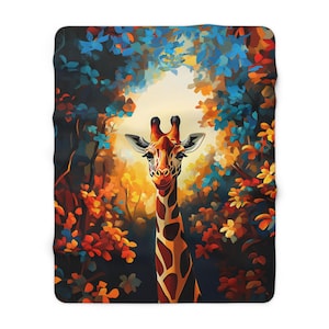 Giraffe Sherpa, Giraffe Fleece Blanket, Giraffe Home Decor Gift, Safari Throw Blanket, Giraffe Lover Gift, Endangered Animal Gift
