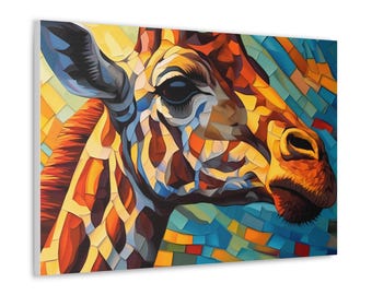 Stained Glass Giraffe Canvas Art, Abstract Design, Colorful Home Decor, Wall Hanging, Endangered Animals