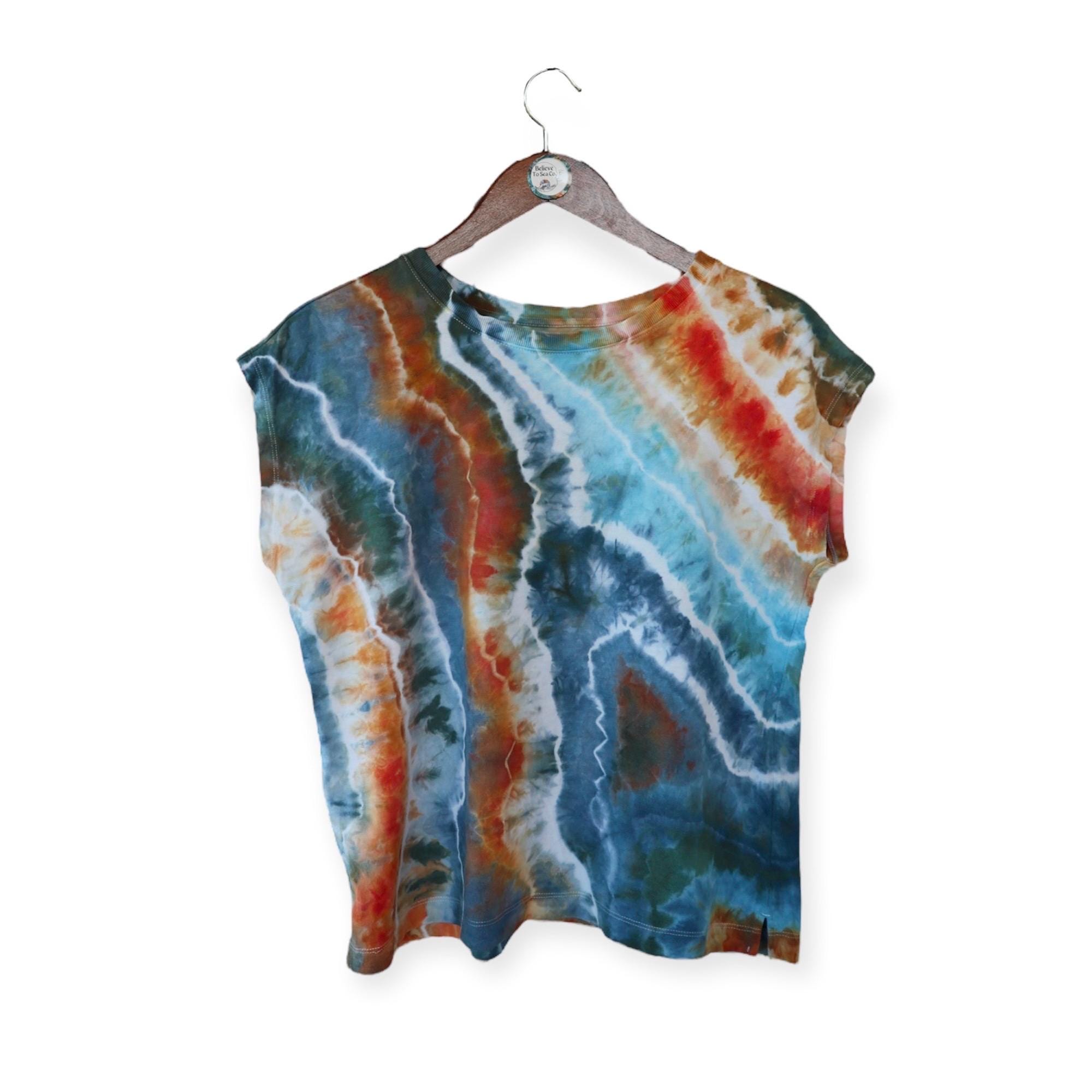 SMALL Ocean Water Earthy Organic Reverse Geode Tie Dye, Adult Women’s Handmade T-Shirt  FREE Shipping