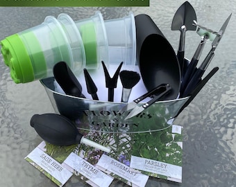 Garden Kit Indoor Growing Starter Set Gardening Tool Storage Bucket Herb Planter Window Box Fresh Herb Kitchen Garden Starter Pack