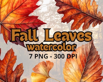 7 Watercolor Fall Leaves Clipart Digital Download Autumn leaves Clipart Leaf Illustrations