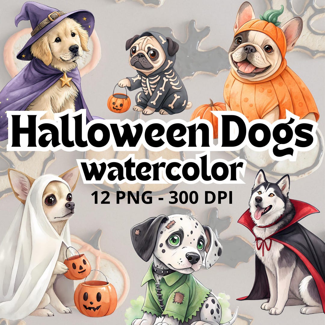 Watercolor Halloween Dog Clipart: Party Costume PNG Images Digital ...