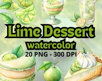 Aquarel limoen clipart fruit aquarel dessert clipart digitale download limoen woestijn PNG limoen illustratie