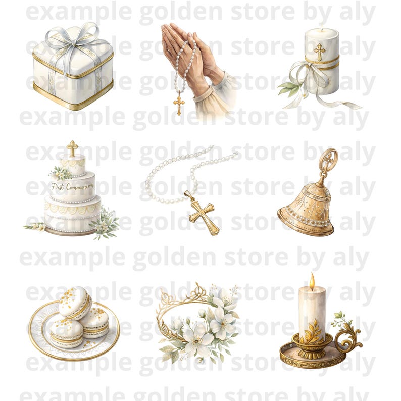 First Communion Bell 25 Watercolor First Communion Clipart Instant Download Christening ...