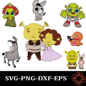 Shrek SVG, arquivos Shrek PNG, svg para cricut, fonte shrek, clipart shrek, clipart burro svg, download instantâneo