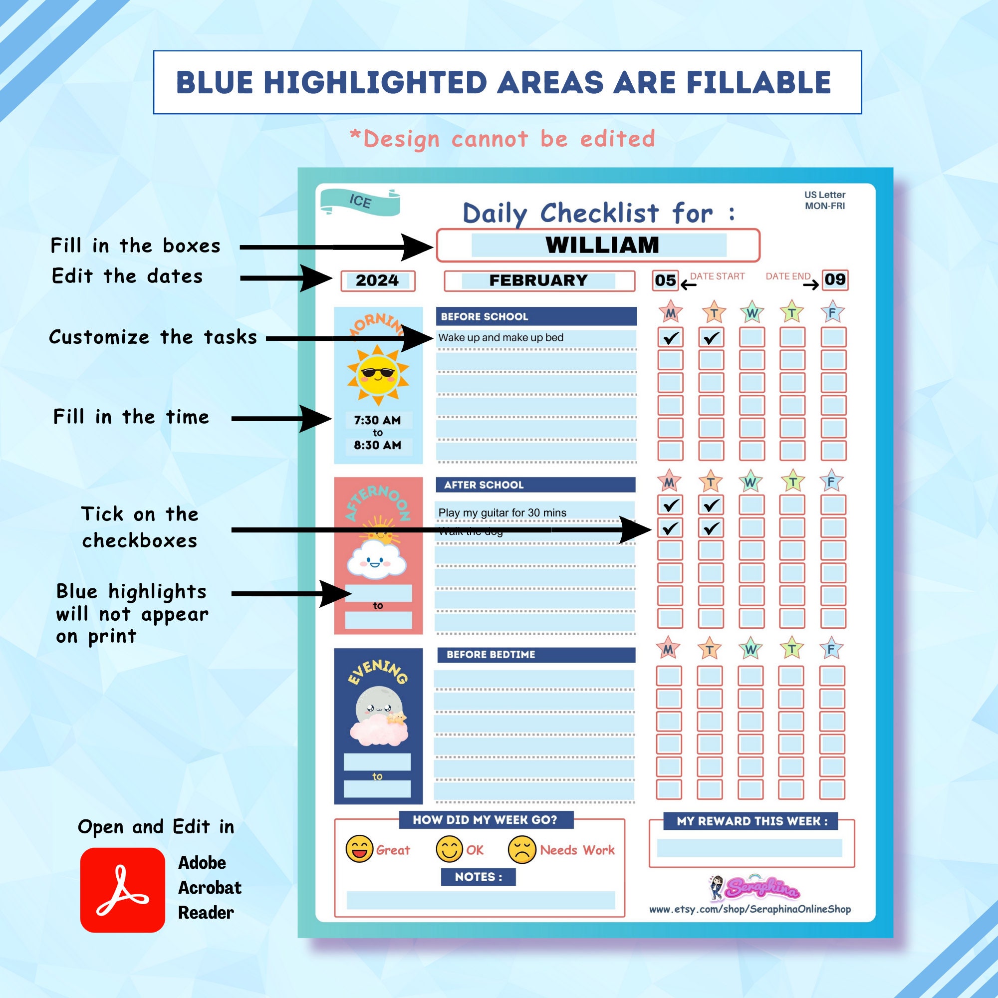 Caledar Checklist Kids Monthly Calendar, Checklists and Reminders Bundle | Qoutes and ...
