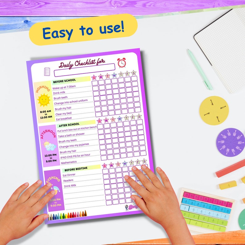 Daily Checklist for Kids | Daily Chores List for Ages 6-12 | A4 and US ...