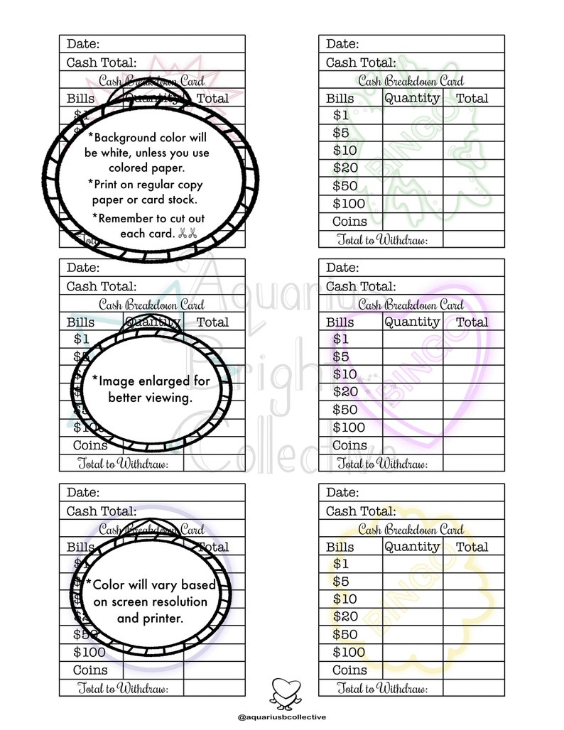 Bingo, Cash Breakdown Cards, Cash Breakdown Sheet, Bank Teller Slips ...