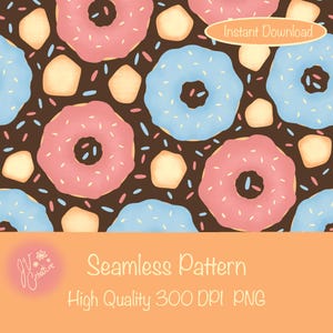 Sweet Donut Dreams Seamless Pattern | Fun & Colorful Surface Design for Donut Lovers | 300 DPI PNG | Wallpaper, Crafts, Fabric, Vinyl