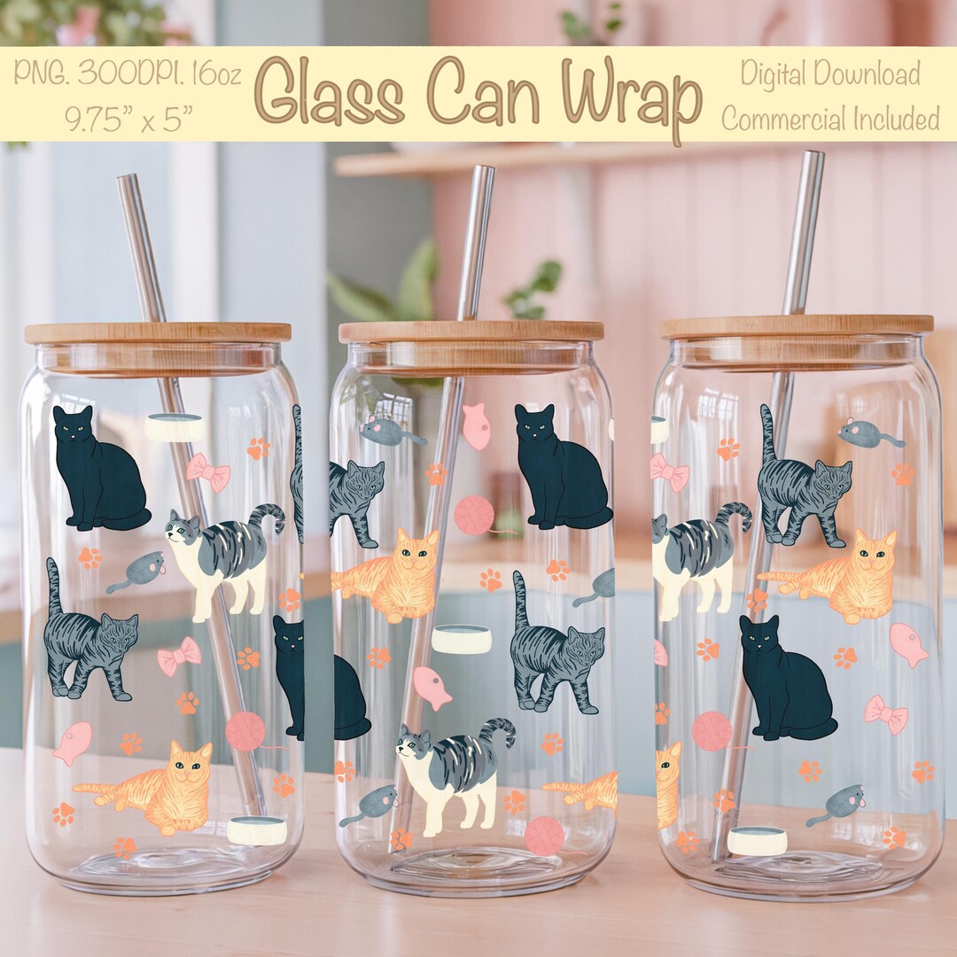 Kitty Cat Glass Can Wrap | 16oz Libbey, PNG (digital Download) - Etsy