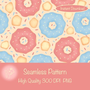 Sweet Donut Dreams Seamless Pattern | Fun & Colorful Surface Design for Donut Lovers | 300 DPI PNG | Wallpaper, Crafts, Fabric, Vinyl