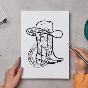 Western Coloring Page | Printable Cowgirl & Cowboy Scene | Fun Country Coloring Sheet PDF for Kids and Adults