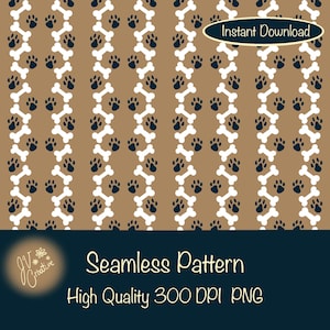 Dog Bones & Paw Prints Seamless Pattern | Cute Pet Lover Digital Print for Fabric, Crafts and Decor, 300 DPI PNG