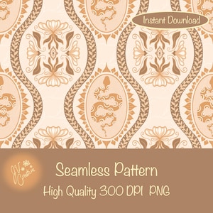 Floral Snake Seamless Pattern: Mystical Boho Digital Design (300 DPI PNG)