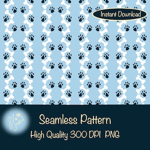 Dog Bones & Paw Prints Seamless Pattern | Cute Pet Lover Digital Print for Fabric, Crafts and Decor, 300 DPI PNG