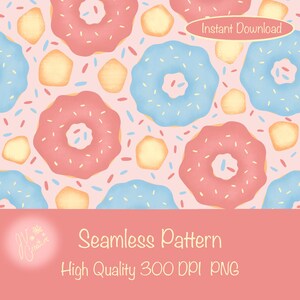 Sweet Donut Dreams Seamless Pattern | Fun & Colorful Surface Design for Donut Lovers | 300 DPI PNG | Wallpaper, Crafts, Fabric, Vinyl