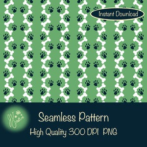 Dog Bones & Paw Prints Seamless Pattern | Cute Pet Lover Digital Print for Fabric, Crafts and Decor, 300 DPI PNG