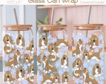 Basset Hound Floral Glass Can Wrap PNG | Sublimation Design (Commercial Use)