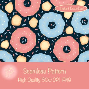 Sweet Donut Dreams Seamless Pattern | Fun & Colorful Surface Design for Donut Lovers | 300 DPI PNG | Wallpaper, Crafts, Fabric, Vinyl