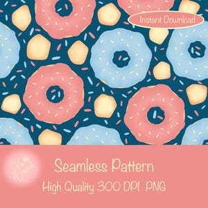 Sweet Donut Dreams Seamless Pattern | Fun & Colorful Surface Design for Donut Lovers | 300 DPI PNG | Wallpaper, Crafts, Fabric, Vinyl