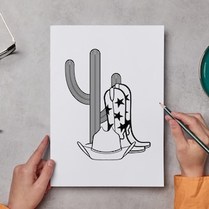 Western Coloring Page | Printable Cowgirl & Cowboy Scene | Fun Country Coloring Sheet PDF for Kids and Adults
