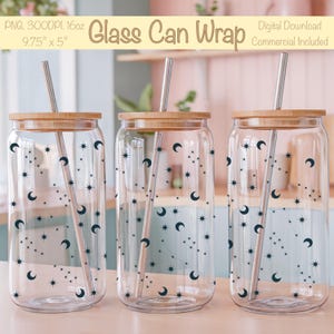 Envoltorio para latas de cristal con motivos celestiales / Envoltorio para vasos con lunas, estrellas y constelaciones para aficionados a la astronomía
