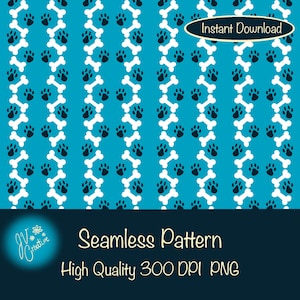 Dog Bones & Paw Prints Seamless Pattern | Cute Pet Lover Digital Print for Fabric, Crafts and Decor, 300 DPI PNG