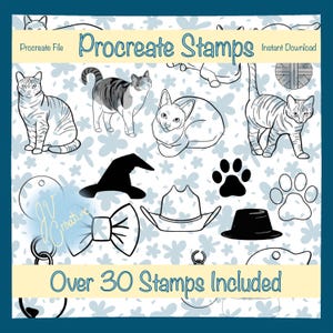 Cat Procreate Stamp Set: Feline Doodle Brushes for iPad (Digital Download)