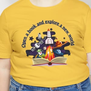 Open a book and explore a new world, book and space shirt, space school shirt, book lover shirt, book nerd shirt, space nerd, librarian gift