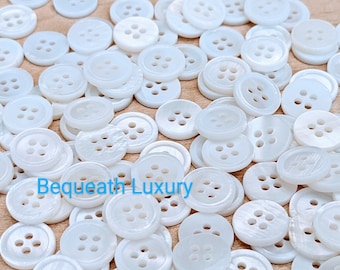 50 Natural Mother of Pearl Shirt Buttons, 11mm 10mm, 9mm, High End MOP Dress Shirt Buttons, Perfect for Tailors & Custom Made Besboke Shirts