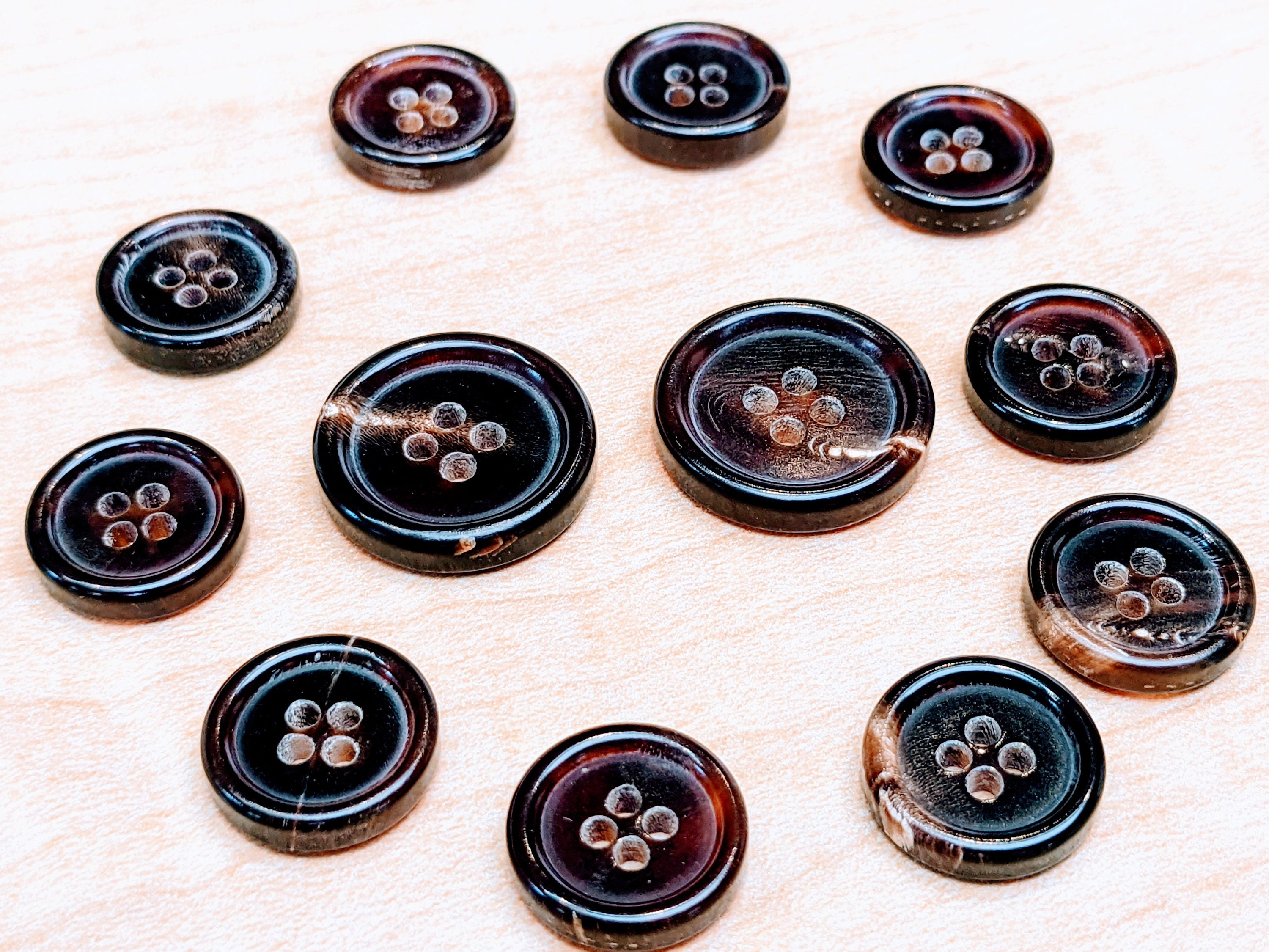 Beautiful Dark Brown Horn Suit Buttons, Luxurious High End Buffalo Horn