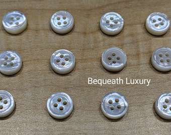 4MM Thick, Luxurious Mother of Pearl Shirt Buttons, Very Thick High End White MOP 12 Shirt Buttons, Perfect for Tailors & Custom Made Shirts