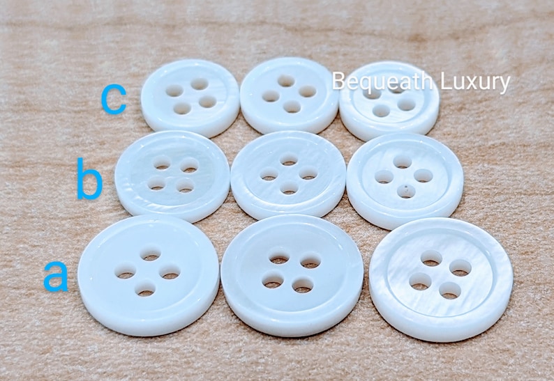 50 Natural Mother of Pearl Shirt Buttons, 11mm 10mm, 9mm, High End MOP