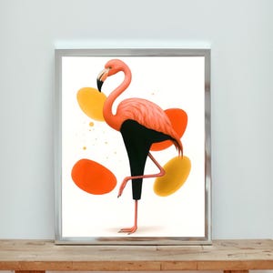 Flamingo funny poster, color bathroom wall art, Bird art print, Dopamine decor, Henri Matisse print, Maximalist wall art