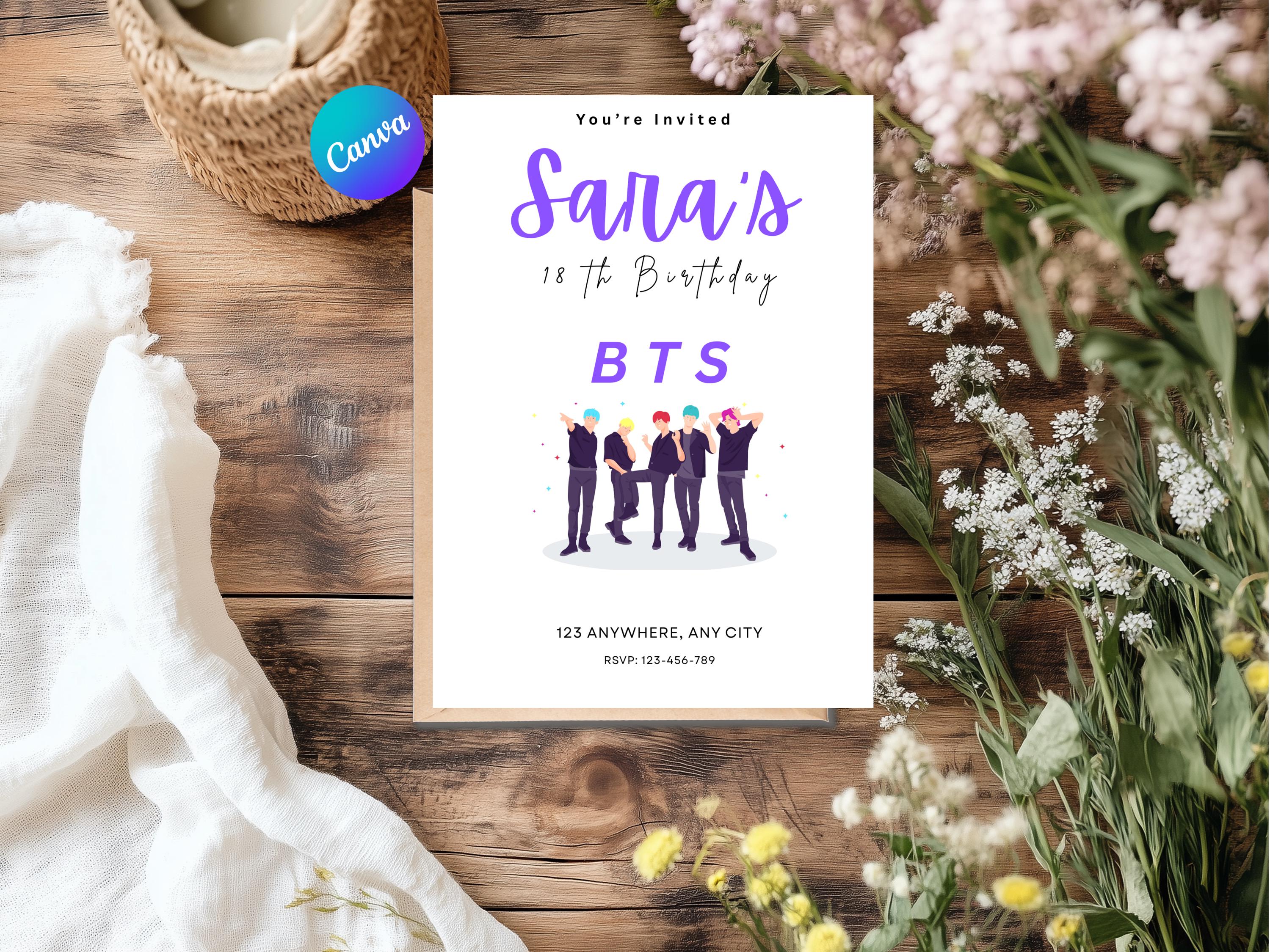 BTS Invitation Card for Birthday, 18th Special Party Fans, Template ...