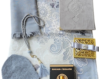 Personalized Islamic Gift Set, Velvet Prayer Mat, Quran, Tasbih
