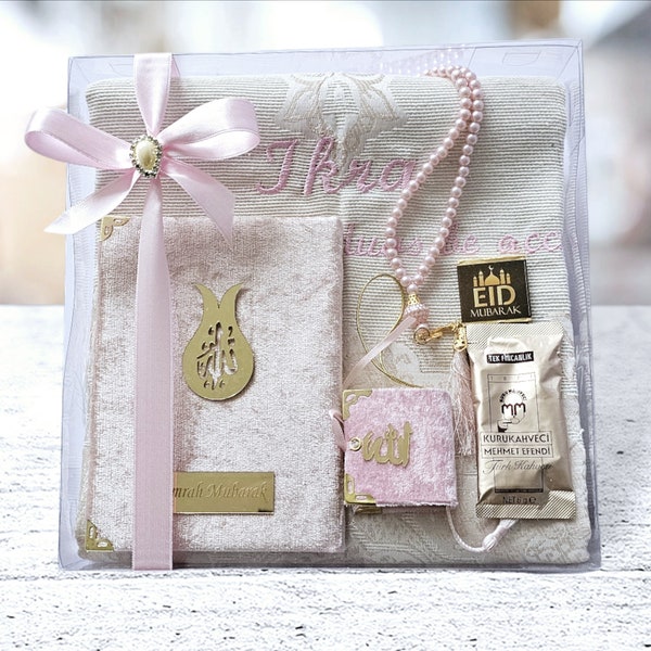 Customized Yaseen Prayer Rug Gift Set,Muslim Birthday Ramadan Umrah Eid Muslim Gift, Personalized Prayer Mat Mother Father Day Gift Islamic