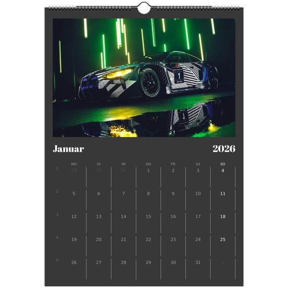 Motorsport Kalender 2026 – Rennwagen & GT3 Fahrzeuge | Racing Car Wall Calendar| Motorsport Wandkalender Geschenk