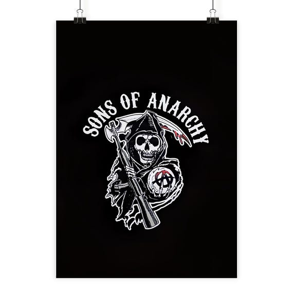 Sons of Anarchy Poster | SOA Reaper Logo | Biker Wall Art | Motorcycle Club Decor | Dark Black Minimal Poster