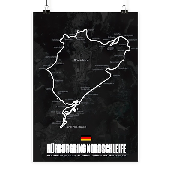 Nürburgring Nordschleife Poster | Racetrack Map Art Print | Motorsport Wall Art | Racing Circuit Gift - Poster Din A1,A2,A3,A4