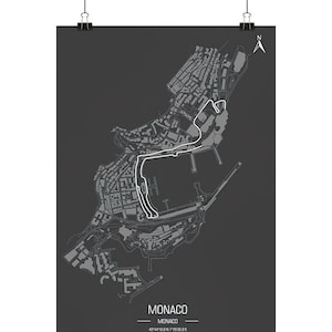 Track Kaart Monaco Monte Carlo Muur Poster Canvas Poster - Din A1,A2,A3,A4 (staand)