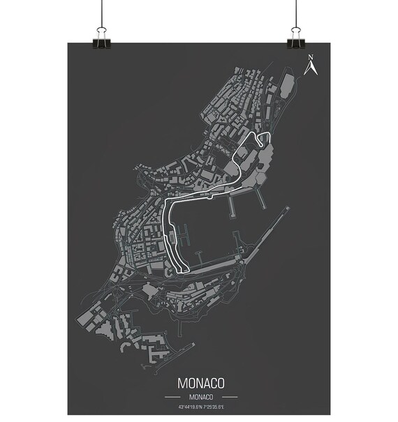 Track Map Monaco Monte Carlo Wall Poster Canvas Poster - Din A1, A2, A3, A4 (high)