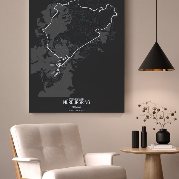 Track Map Nürburgring Nordschleife Wandposter Leinwand Poster  -  Din A1,A2,A3,A4 (hoch)