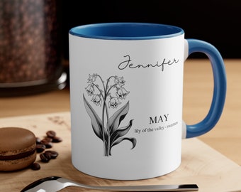 Personalized May Birth Flower Mug, Lily of the Valley Coffee Cup
