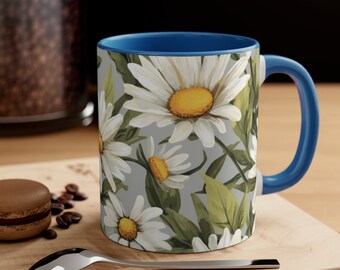 Daisies Ceramic Coffee Mug, Floral Tea Cup, Personalized Gift