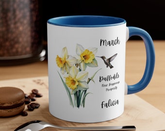 Personalized March Birth Flower Mug, Daffodils Coffee Cup