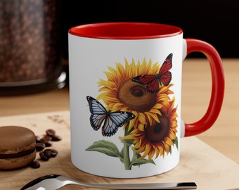 Sunflowers & Butterflies Mug, Sunflower Coffee Mug, Sunflower Tea Cup, Sunflower Gifts For Her, Gift for Woman