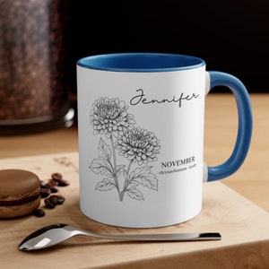 Personalized November Birth Mug, Chrysanthemums Coffee Mug, Birth Tea Cup, Gifts For Her, Gift for Woman